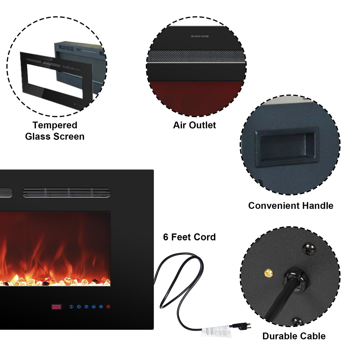 Rodalflame 48 Inches Electric Fireplace Inserts, Recessed and Wall Mounted Fireplace Heater for Indoor Use with Remote Control, 13 Color Flames with Log &Crystal, 9H Timer, 750/1500W RODALFLAME