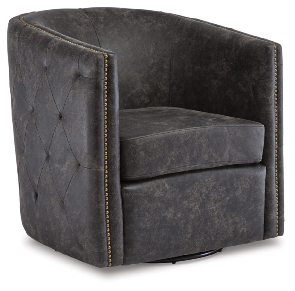 Signature Design by Ashley Brentlow Tufted Barrel Accent Swivel Chair, Distressed Black Signature Design by Ashley