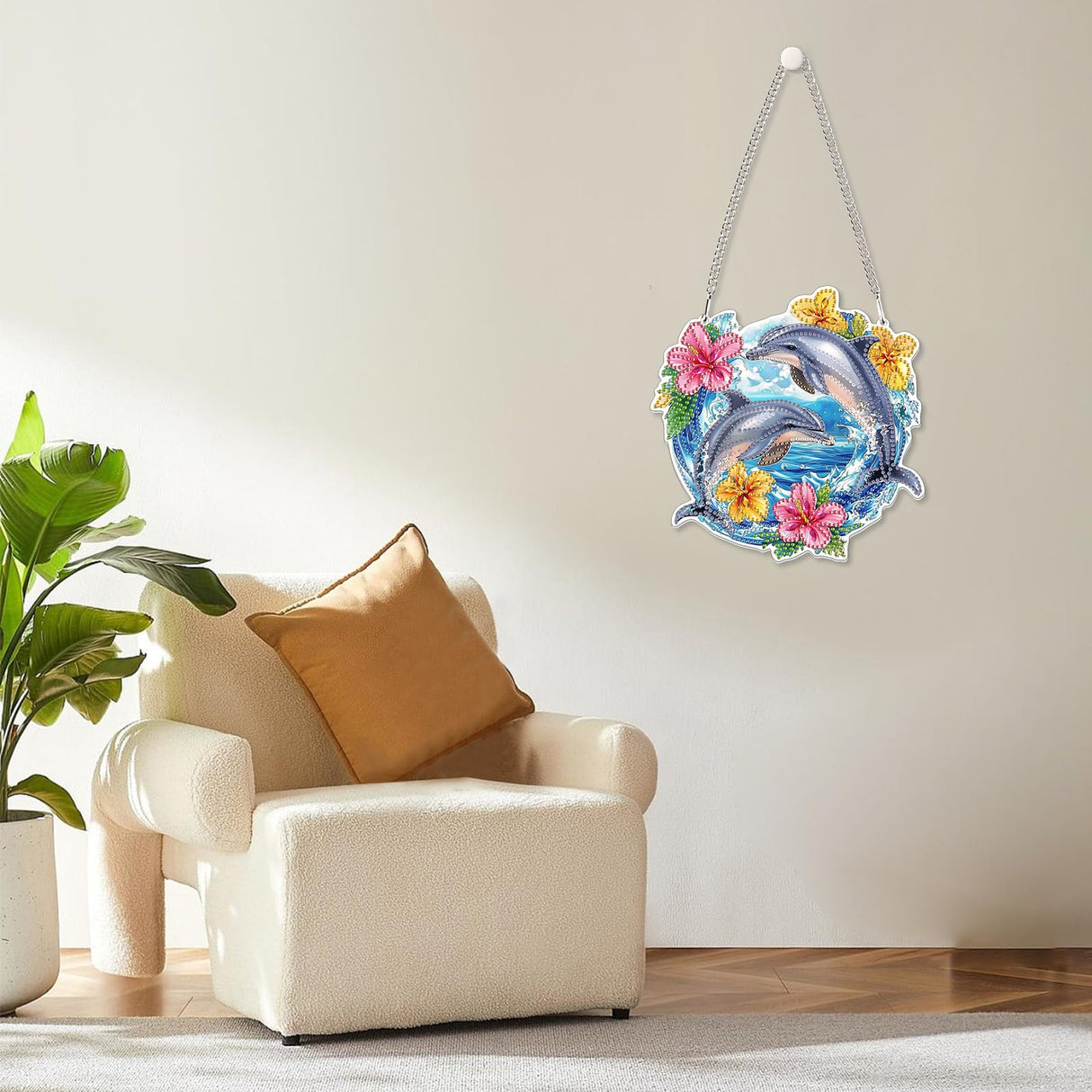 MOGTAA Dolphin Diamond Art Hanging Pendant Kits, 5D Special Shape Diamond Art Kits for Adults, Crystal Rhinestones Flowers Diamond Painting Gem Art for Home Garden Wall Decor MOGTAA