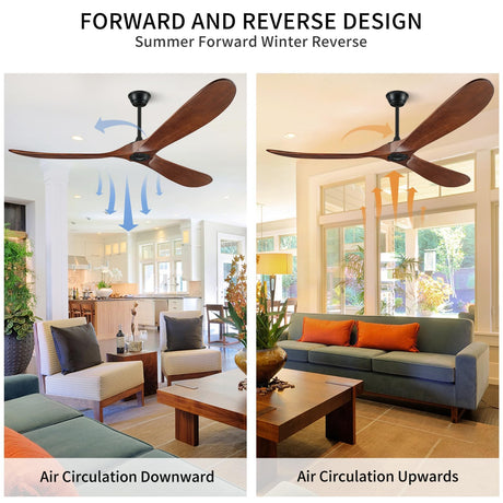 BOOSANT 72" Ceiling Fans without Lights, 72 inch Ceiling Fan no Light, High cfm Quiet 3 Blade Wood Walnut Ceiling Fan, Large Modern Ceiling Fan with Remote, Propeller Outdoor Ceiling Fans for Patios BOOSANT