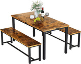 Recaceik Dining Table Set for 4, Kitchen Table Set with 2 Benches, 3 Piece Dining Room Table Set, Modern Wood Kitchen Table and Chairs for Small Spaces, Kitchen,Dining Room, Restaurant, Rustic Brown Recaceik