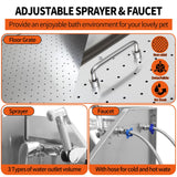 38" Dog Washing Station Large Dogs Grooming Tub Professional Stainless Steel Dog Bathtubs Bathing Tub Pet Washing Station for Home with Steps,R-Door RIGMEC