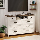 BROTTAR Dresser with Mirror for Bedroom, Chest of Drawers with LED Mirror, 8 Drawer Dresser with Charging Station, White Kids Dressers, Farmhouse Makeup Vanity with Storage for Bedroom BROTTAR