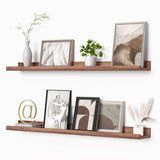Heimlove Picture Ledge Shelf, Floating Shelves Set of 2, 36 Inches Picture Shelf for Wall with Ledge, Kids Bookshelf Wall Mounted for Living Room Bedroom Decor Books Photo Frames - Walnut Heimlove