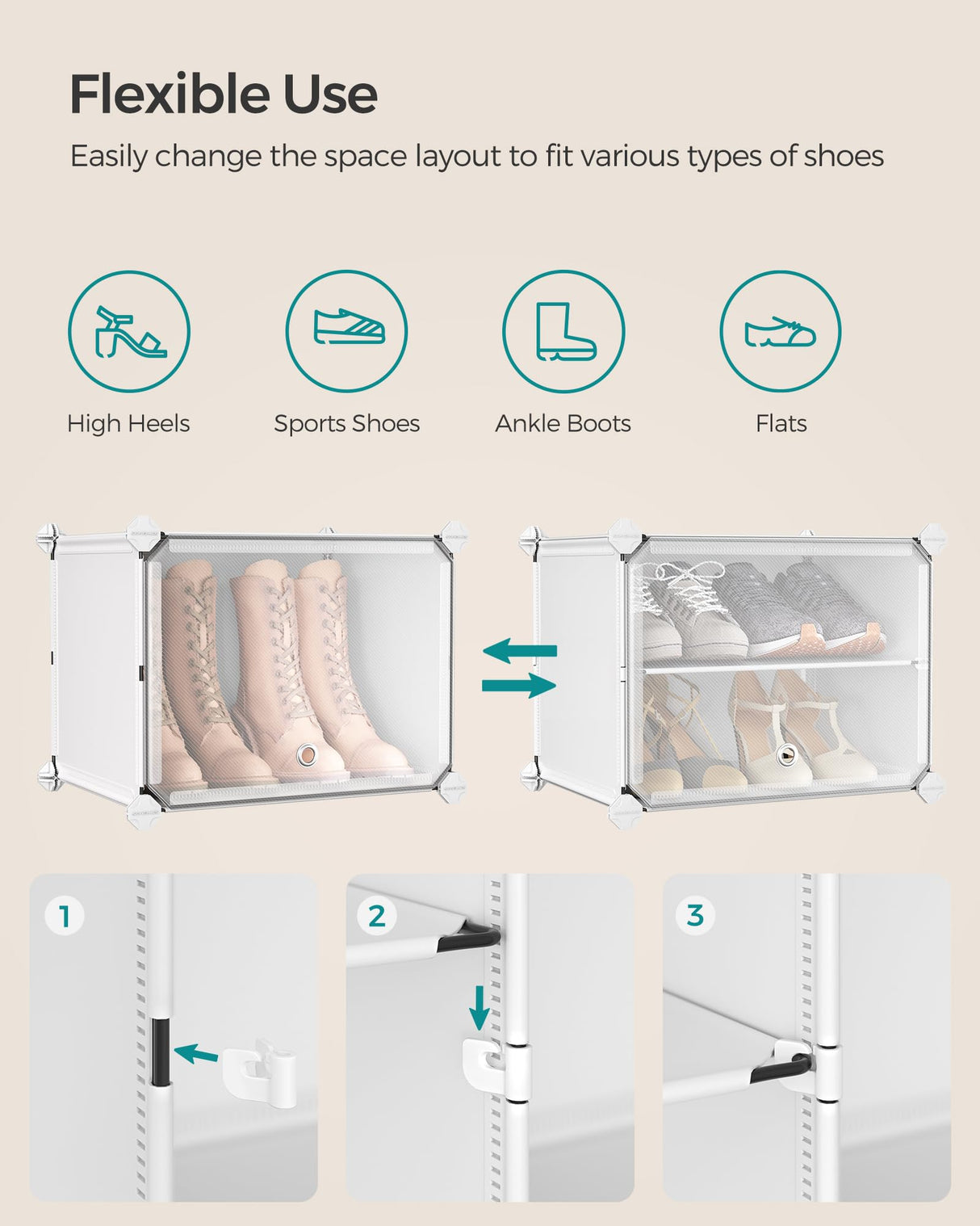 SONGMICS Shoe Rack Organizer, 4-Tier Shoe Storage Cabinet for Closet and Entryway, Holds 16 Pairs of Shoes, Adjustable, White ULPC032W01 SONGMICS