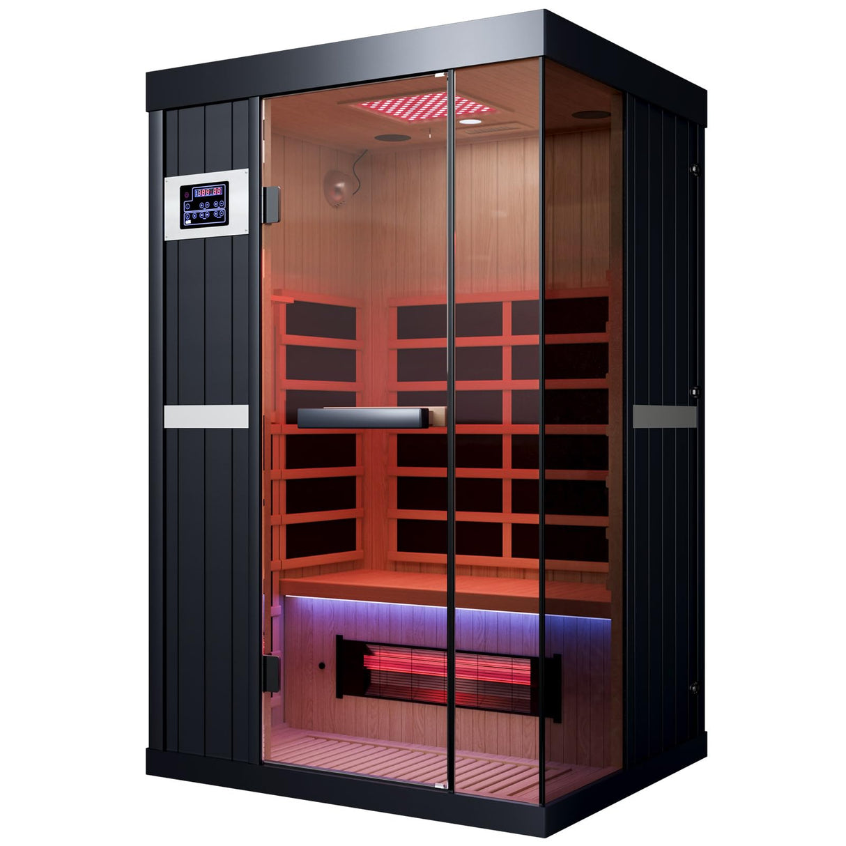 OnxyEdge 2-Person Full Spectrum Infrared Sauna with 12 * 12" Red Light Therapy & 2 Built-in Speakers, Indoor Dry Sauna 1990W/120V with Dual LED Controls for Home & Gym – Canadian Hemlock Spa Room EXTRAFEIN