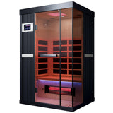 OnxyEdge 2-Person Full Spectrum Infrared Sauna with 12 * 12" Red Light Therapy & 2 Built-in Speakers, Indoor Dry Sauna 1990W/120V with Dual LED Controls for Home & Gym – Canadian Hemlock Spa Room EXTRAFEIN