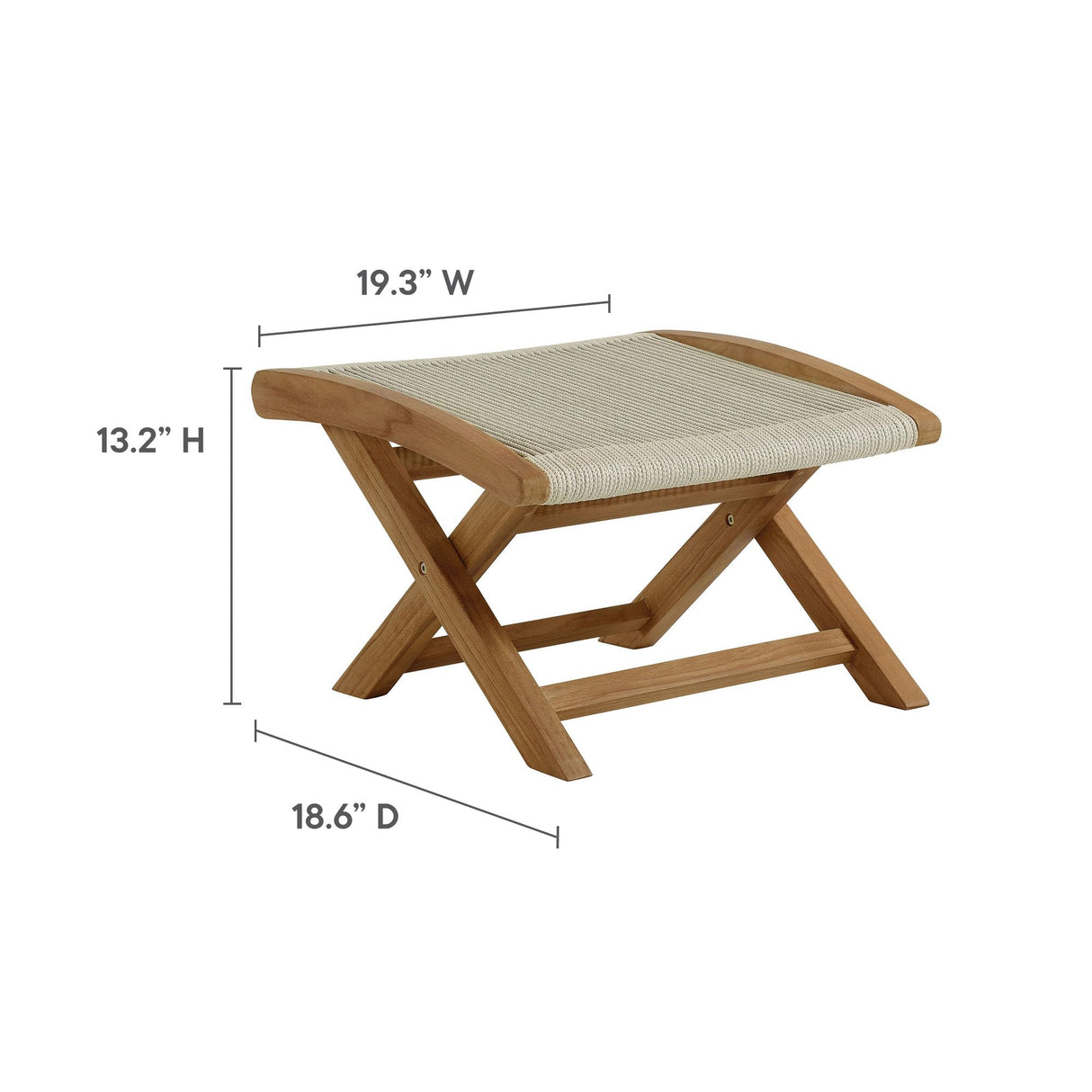 Modway Vienna Outdoor Patio Teak Wood Folding Ottoman in Natural Natural Modway