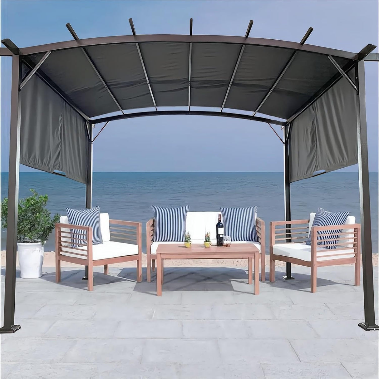 PERFECT GARDEN 12' L x 9' W Outdoor Patio Retractable Canopy Metal Pergola with Adjustable Shade, Metal pergola for Backyards, Gardens, Patios(Grey) PERFECT GARDEN