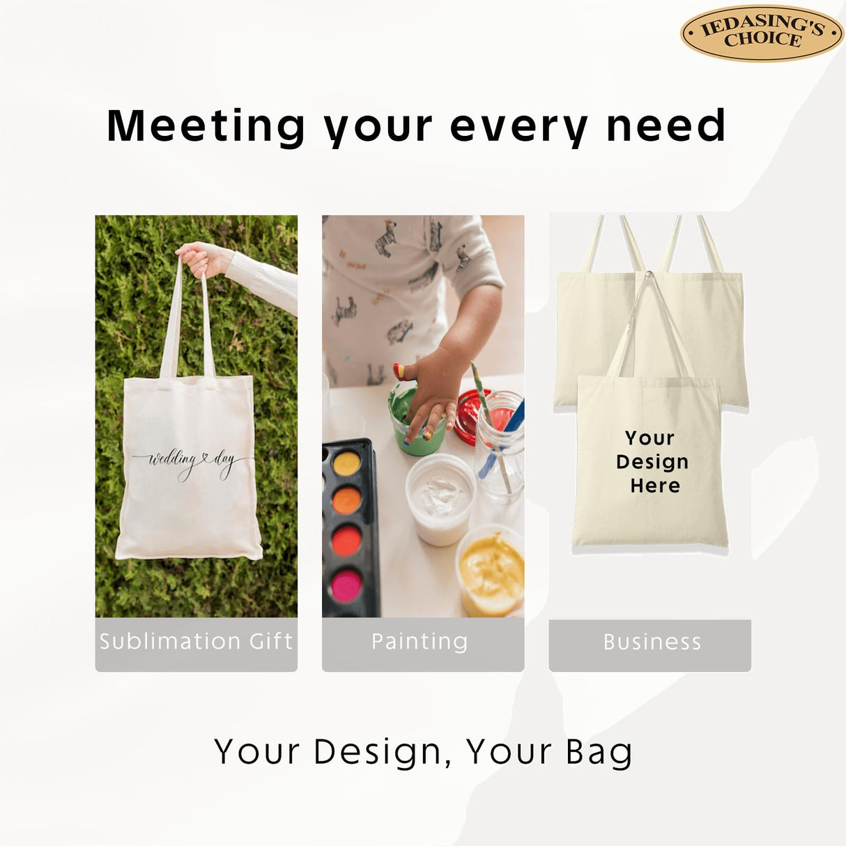 IEDASING'S CHOICE Canvas Tote Bag Sublimation Blanks, Perfect for DIY Crafts Gift Bags Grocery Bags&Everyday Use,15x16 Inches,1 Pack IEDASING'S CHOICE