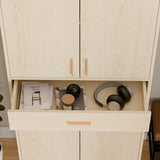 Cozy Castle Tall Oak Pantry Storage Cabinet with 4 Doors, Sliding Drawer, and Adjustable Shelves Cozy Castle