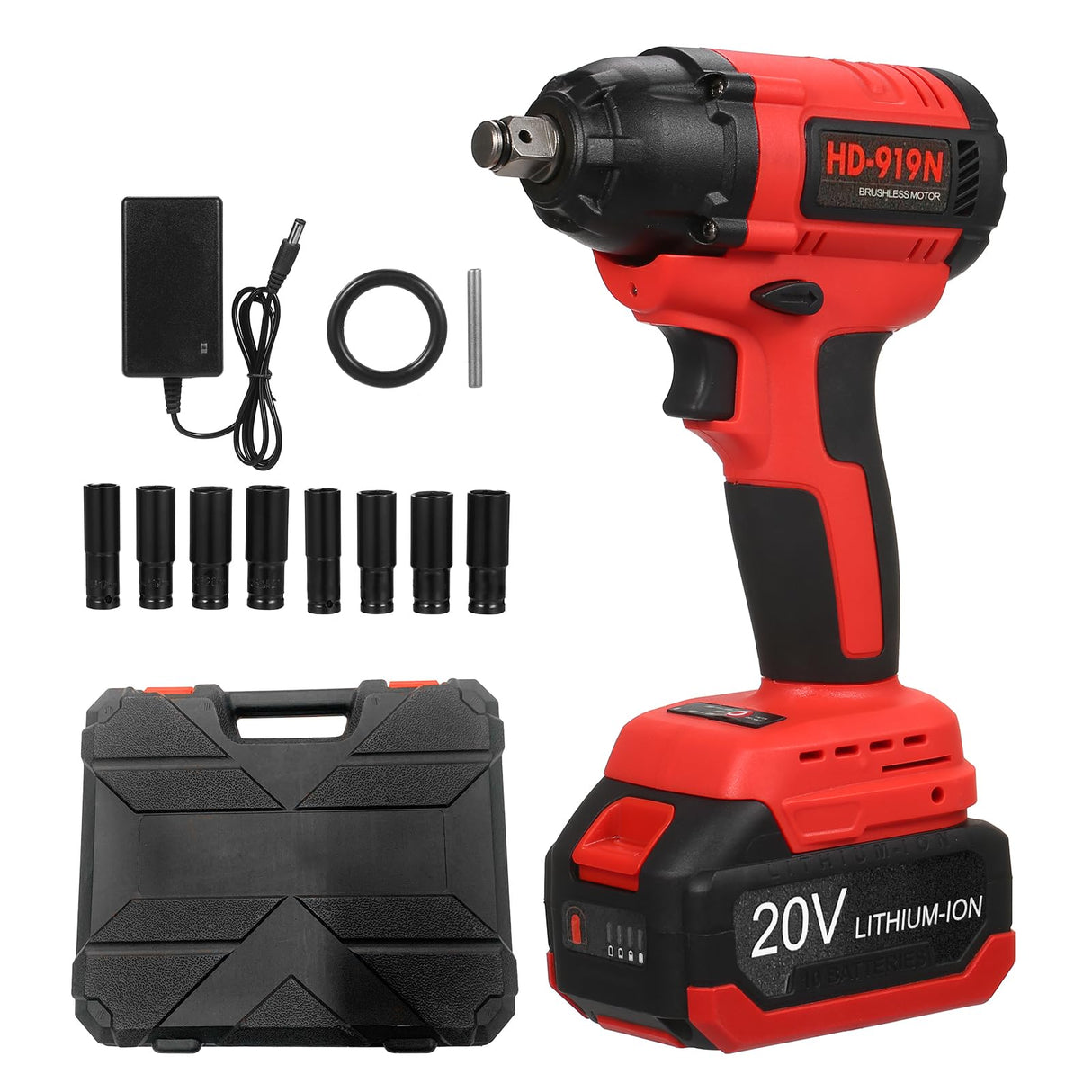 Lepmerk Brushless Cordless Impact Wrench Set, 1/2 inch, 320 ft-lbs / 430N.m Max Torque, Includes 3.0A Li-ion Battery and 8 Impact Sockets for Car Tires Lepmerk