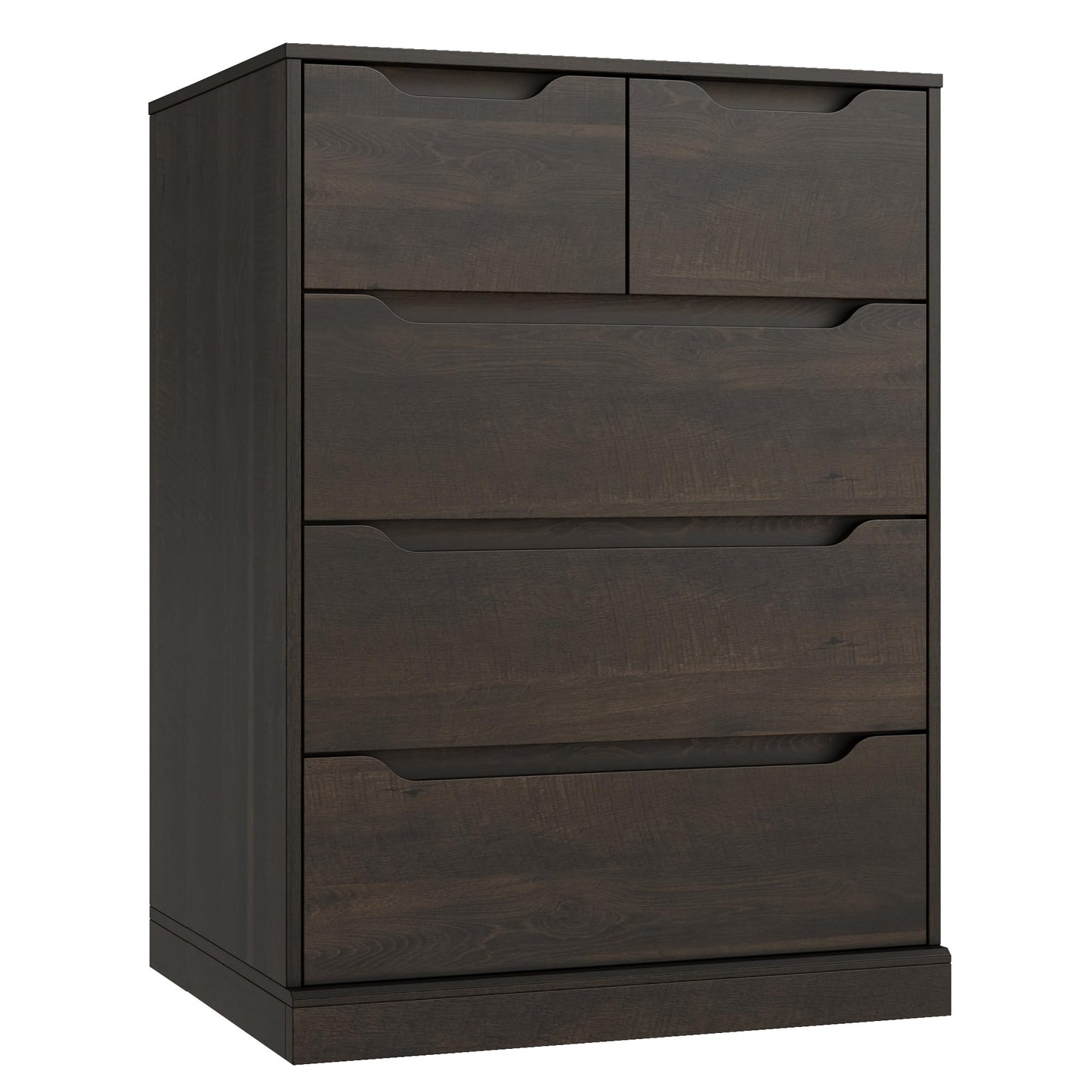 HOSTACK Modern 5 Drawer Dresser for Bedroom, Chest of Drawers with Storage, Wood Storage Chest Organizers with Cut-Out Handles, Accent Storage Cabinet for Living Room, Entryway, Hallway, Dark - WoodArtSupply