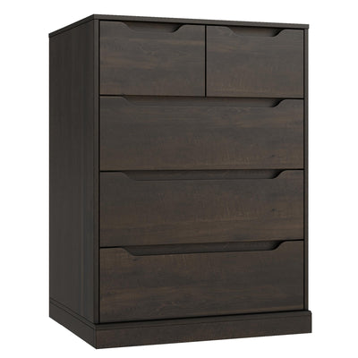 HOSTACK Modern 5 Drawer Dresser for Bedroom, Chest of Drawers with Storage, Wood Storage Chest Organizers with Cut-Out Handles, Accent Storage Cabinet for Living Room, Entryway, Hallway, Dark Brown