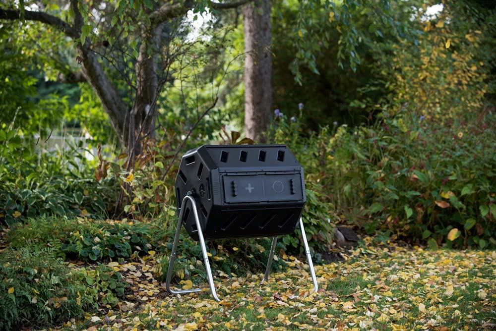 FCMP Outdoor IM4000 Dual Chamber Tumbling Composter Canadian-Made, 100% Recycled Resin - Outdoor Rotating Compost Tumbler Bin for Garden, Kitchen, and Yard Waste, Black (37 Gallon) FCMP Outdoor