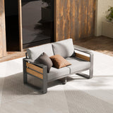 ZANDOR Outside Aluminum Lawn Furniture - 1 Pcs Loveseat, All-Weather Metal Modern Outdoor Loveseat Sofa with Washable Thick Cushion for Garden/Backyard/Porch, Grey ZANDOR