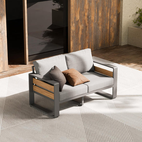 ZANDOR Outside Aluminum Lawn Furniture - 1 Pcs Loveseat, All-Weather Metal Modern Outdoor Loveseat Sofa with Washable Thick Cushion for Garden/Backyard/Porch, Grey ZANDOR
