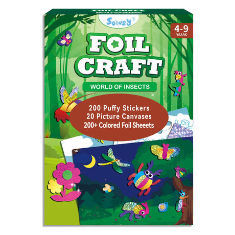 SOOVSY 200 Sheets Insect Foil Art Fun Kit for Kids, Foil Art for Kids Crafts Kit DIY Creative Activity Gift Travel Toys for 4 5 6 7 8 9 Years Old Kids Girls Boys (Insect) SOOVSY