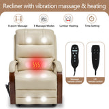 EZZUP Power Lift Recliner Chair for Elderly People, Dual Motor Lift Chair with Vibration Massage and Heat, Lay Flat Recliner with Solid Wood Armrest, Standing Assistance Reclining, Faux Leather Beige EZZUP