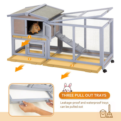 PayLessHere Rabbit Hutch Wooden Rabbit Cage Two Layers Chicken Coop Outdoor Indoor Bunny Cage Guinea Pig Cage Waterproof Roof Bunny Hutch with Casters and Tray