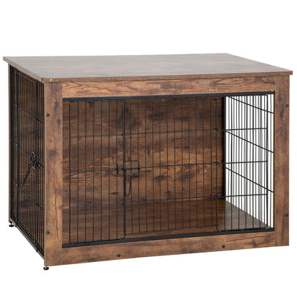 BestPet Dog Crate Furniture with Cushion, 38" Wooden Dog Crate with Double Door Modern Dog Kennel Indoor Side End Table Heavy Duty Dog Crate for Small and Medium Dogs,Brown