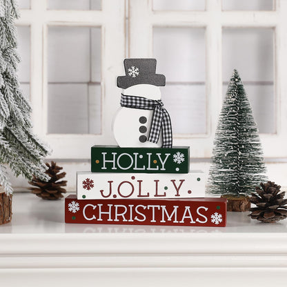 Christmas Decorations-4 PCS Wooden Block Sign-Classic Red White Green Christmas Ornaments for Home Shelf Mantel Fireplace Table Windowsill Decor