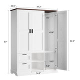 IRONCK Armoire Wardrobe Closet with 2 Drawers, 3 Doors, 2 Hanging Rods, Wardrobe Cabinet, Wooden Freestanding Bedroom Closet Cabinet with Adjustable Shelf, Storage Armoire, Rustic White IRONCK