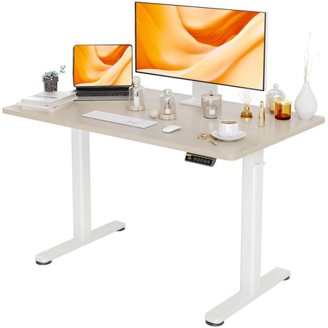 Claiks Electric Standing Desk, Adjustable Height Stand up Desk, 48x24 Inches Sit Stand Home Office Desk with Splice Board, White Frame/Nature Top Claiks