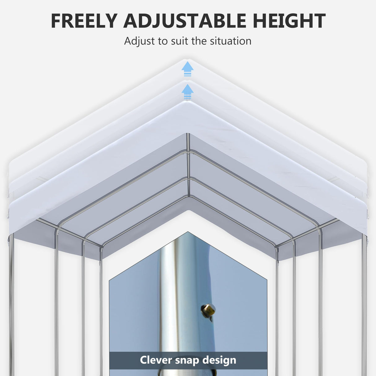 Outsunny 10' x 20' Party Tent and Carport, Height Adjustable Portable Garage, Outdoor Canopy Tent 8 Legs Without Sidewalls for Car, Truck, Boat, Motorcycle, Bike, Garden Tools, White Outsunny