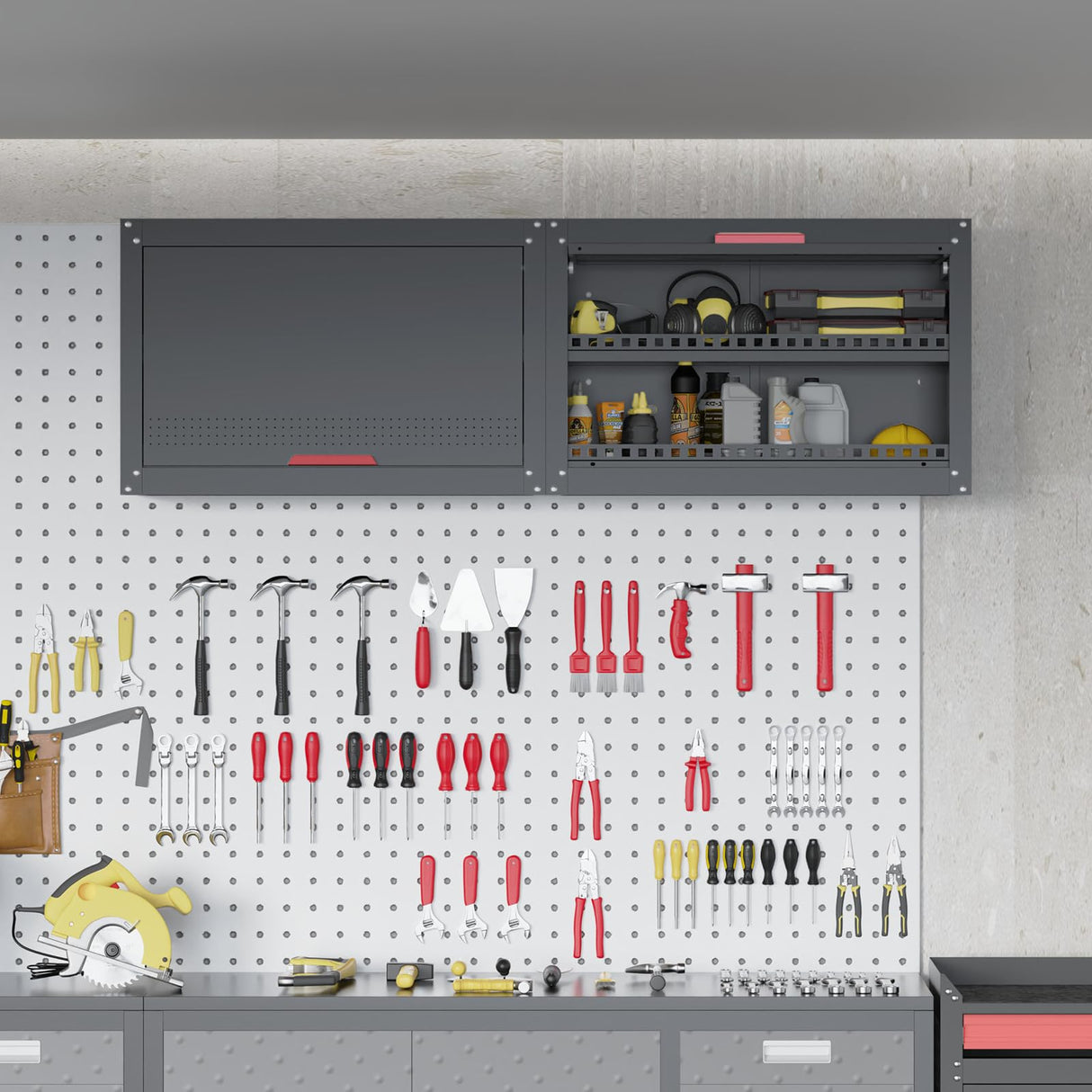 Kelueo Metal Garage Wall Cabinet,Storage Cabinet with Up Flip Door Design Wall Garage Cabinet with Adjustable Shelf and Magnetic System,Tool Cabinet with Anti-Fall Rails for Basement Kelueo