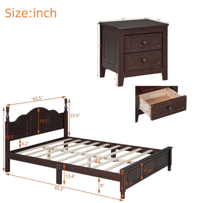 Harper & Bright Designs 3-Piece Queen Size Wood Platform Bed Set with Nightstands in Dark Walnut - WoodArtSupply