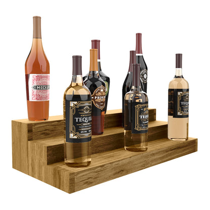 Liquor Bottle Stand - 3 Tier Liquor Bar Bottle Display Shelf, Holds 18 Bottles, Real Wood, Easy to Clean, No Installation Required - 24 Inch (Burnt Natural) - WoodArtSupply