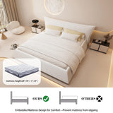 SmartEdge King Size Cloud Bed Frame with Oversized Soft Velvet Thick Headboard, Modern Luxury King Size Upholstered Platform Bed, Elegant Design Soft Bedframe, No Box Spring Needed, Cream SmartEdge