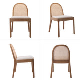 HEAH-YO Rattan Dining Chairs Set of 2, Upholstered Linen Dining Room Chairs with Backrests, Modern Kitchen Chairs with Wood Legs for Dining Room, Beige HEAH-YO