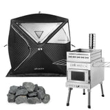 WillowyBe Portale Outdoor Sauna Set with Sauna Tent, Sauna Wood Stove, Sauna Stone for Dry Sauna, Cooking for Family and Friends WILLOWYBE