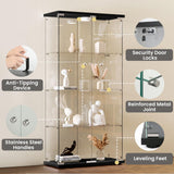 HAMBING Glass Display Cabinet with LED Lights and Lock, 4-Shelf Tempered Glass Curio Cabinet with 2 Doors, Collectible Display Showcase for Living Room, Bedroom – Black HAMBING