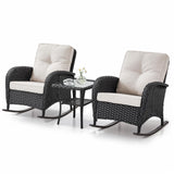 Belord Patio Rocking Chairs Wicker Set - Outdoor Rocking Chairs Set of 2 with Side Table, 3 Piece Patio Rocker Furniture Set with Water-Resistant Cushions for Porch Balcony Backyard Black Belord