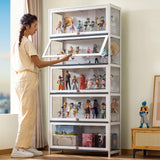 White Wooden Display Cabinet with Acrylic Doors, 5-Tier Bamboo Display Cases for Figurine, Curio Cabinet Toy Organizers Rack & Display Shelf for Home Office, Playroom, Living Room, Bedroom, 65in Generic