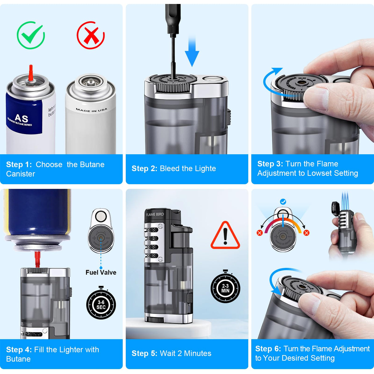 Torch Lighter Butane Refillable Triple Jet Flame Torch Lighters, Windproof Adjustable Flame Butane Torch Lighter with Punch 2 Pack (Without Fuel) TOPKAY