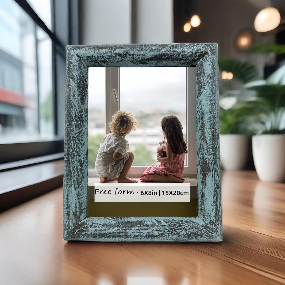 6x8 Green Picture Frames Set of 2, Solid Wood Photo Frame with HD Glass, Farmhouse Distressed Rustic Natural Weathered Wooden Frames for Gallery Wall Mounting or Table Top Display Home Decorative Free form