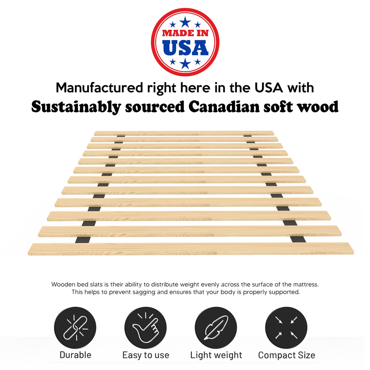 Continental Sleep, 0.68-Inch Horizontal Wooden Bunkie Board/Bed Slats, Enhance Mattress Support, Full(54"), Beige Continental Sleep