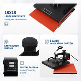 Pro 9 in 1 Heat Press 15x15 Inch 30OZ Tumbler Press, 360-Degree Swing Away Digital Tshirt Press Multifunction Heat Transfer Machine Sublimation for T-Shirt Tumbler Mug Hat Cap Plate PioneerWorks