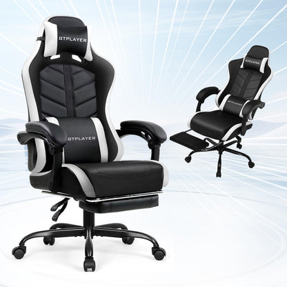 GTPLAYER Gaming Chair with Footrest, Computer Chair for Kids and Adults Office Chair, High Back Ergonomic PC Chair with Lumbar Support by GTRACING (White)