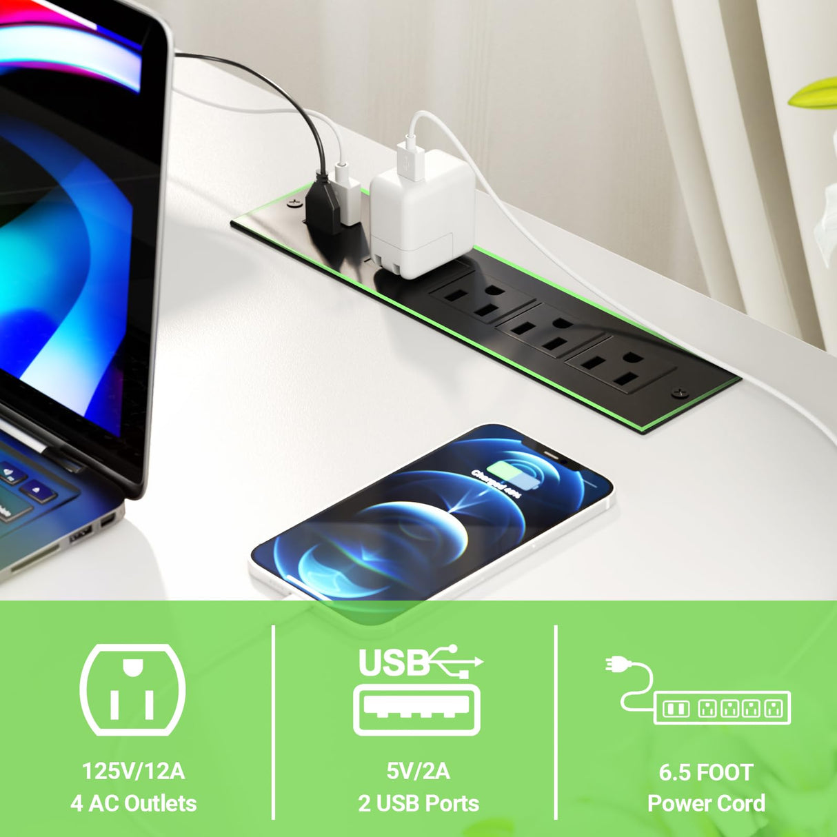 Unikito 55 Inch Reversible L-Shaped Desk with Power Outlets & Smart RGB LED Light - Elegant Corner Computer & Gaming Table in White Unikito