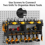 CCCEI Modular Power Tool Organizer Wall Mount Charging Station, Black 6 Drills Holder with 8 Plug Power Strip 10FT, Garage Drill Battery Heavy Duty Metal Shelf, Utility Rack with Hooks, Side Storage. CCCEI