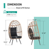 Patiorama Wicker Egg Chair Outdoor Indoor, Rattan Lounge Chair for Outside w/Legs Cushion, Basket Wicker Chair for Bedroom Living Room Front Porch Backyard Garden 350 lbs Capacity (Black) Patiorama