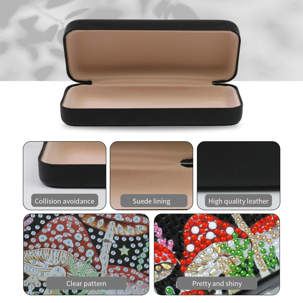 FlyingMage 5D Diamond Art Painting Kit for Adults Beginner, Small DIY Diamond Dots Gem Art Painting Mosaic Kits, Cute Hard Shell Sunglasses Eyeglasses Glasses Case for Women Teen, Mushroom FlyingMage