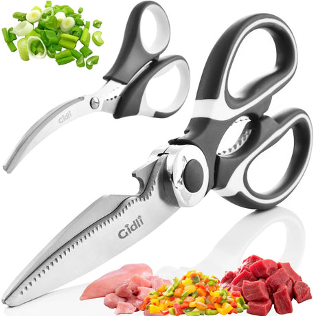 Kitchen Shears by Gidli - Lifetime Replacement Warranty - Includes Seafood Scissors As a Bonus - Heavy Duty Utility Stainless Steel All Purpose Ultra Sharp Scissors for Food - Cooking Shears Gidli