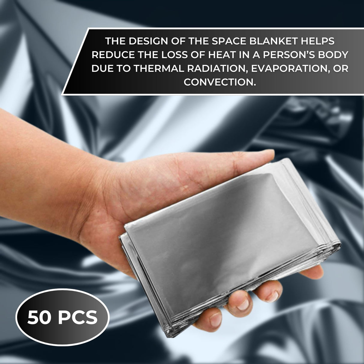 HealthyLine Thermal Foil Emergency Blankets (50 Pack) – Mylar Space Blanket for Heat Retention, Waterproof & Windproof, Lightweight Survival Gear for Outdoors, Camping, First Aid, and Sauna Use HealthyLine