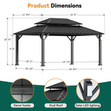 Modern Shade The Horizon Permanent Hardtop Gazebo 12' x 16' w/ 4 LED Lights, Outdoor Gazebo w/Galvanized Steel Double Roof, Patio Pavilion w/Decor Hooks, Mosquito Nettings, Black Modern Shade Outdoor Living Spaces